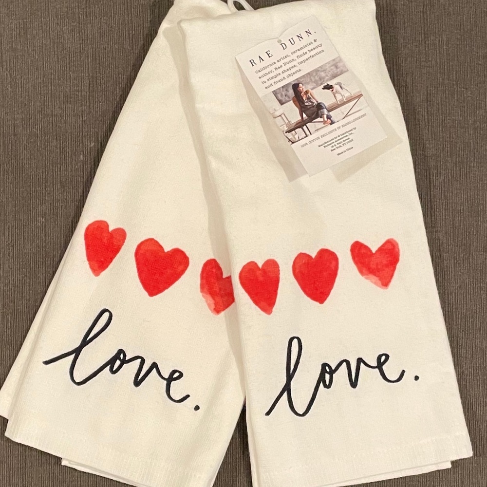 Rae Dunn watercolor heart LOVE kitchen towels💋